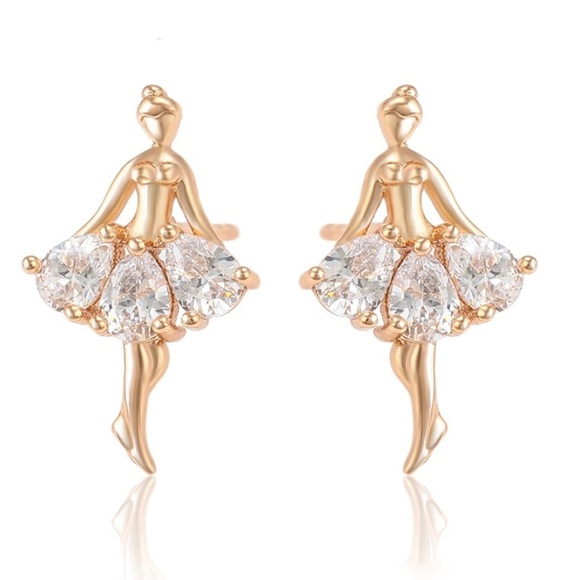 Cz Ballerina 18k Gold Plated studs Earrings - Picture 1 of 5